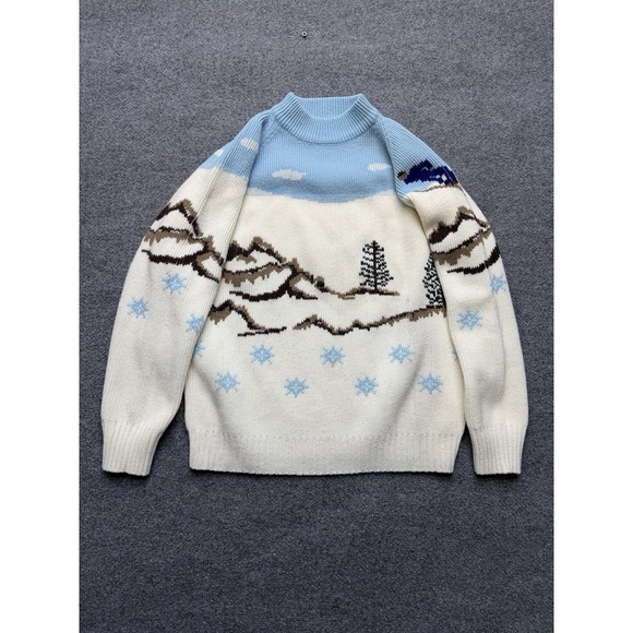 Other - Vtg Rare Discovery California Hand Knit Acrylic Skiing Trees Size Large